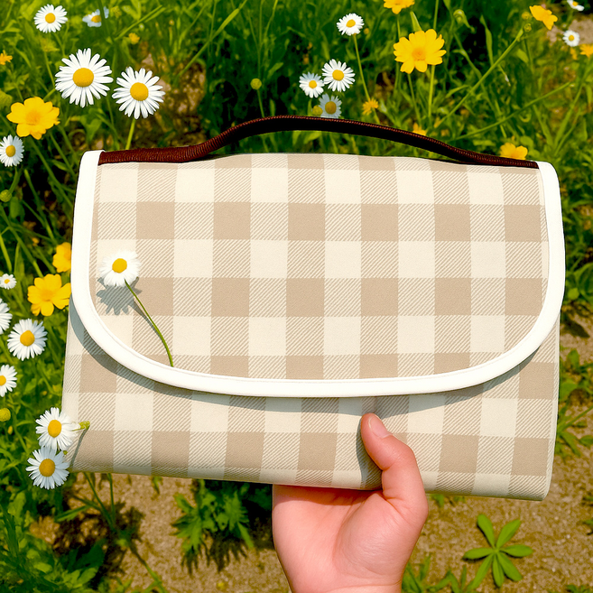 까사재클린 피크닉 대형 방수 체크 매트 돗자리, 베이지