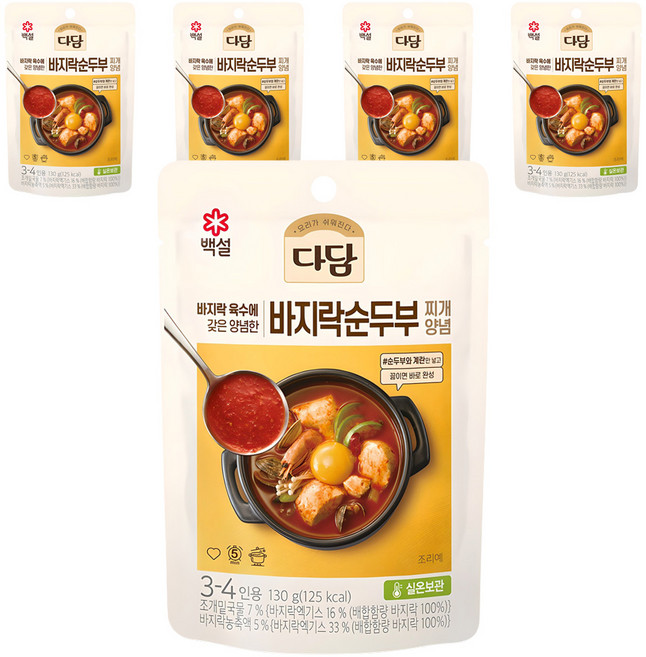다담 바지락순두부 찌개양념, 130g, 5개
