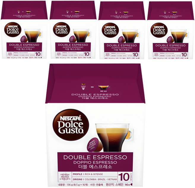 돌체구스토 더블 에스프레소 캡슐커피, 8.5g, 16개입, 5개