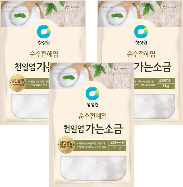 대상 청정원 천일염 가는 소금, 1kg, 3개