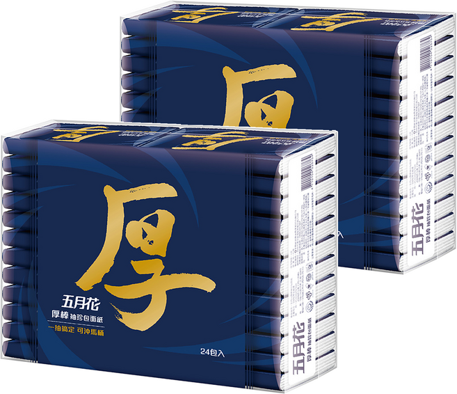 五月花 厚棒袖珍包面紙 8抽, 24包, 2袋