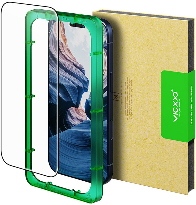 빅쏘 저반사 고화질 부착가이드 AR 코팅 아이폰 강화유리 액정보호필름 세트, 1세트