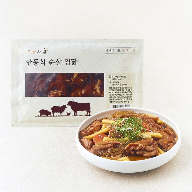 오늘차림 안동식 순살 찜닭 양념육700g + 한우육수300g + 떡150g + 당면60g 2~3인분, 1.21kg, 1세트