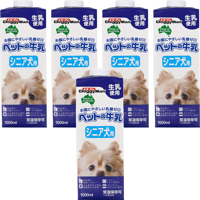 DoggyMan 多格漫 澳洲犬用牛奶 老犬用, 乳製品(生乳、脫脂牛乳、乳清蛋白), 1L, 5瓶