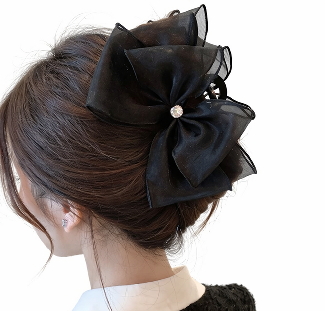 딥톡 쉬폰 리본 대형 헤어 집게핀 DT0790