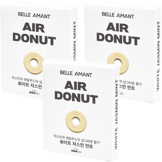 벨르아망 에어도넛 차량용 방향제 리필, 3개, 화이트 자스민 민트