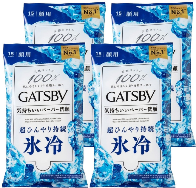 GATSBy 顏用涼感濕巾 冰涼皂香, 15張, 4個