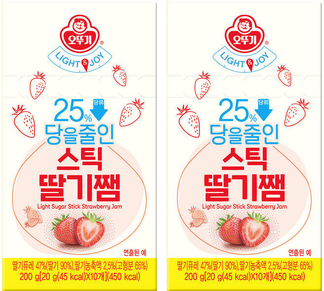 오뚜기 라이트앤조이 당을줄인 스틱딸기잼, 20g, 20개