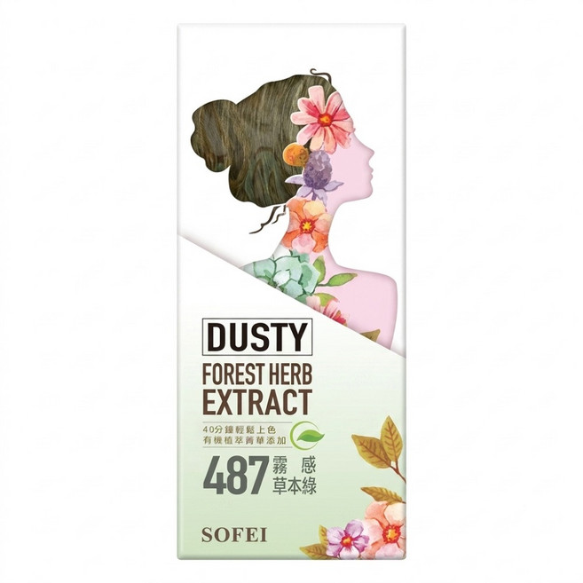 SOFEI 舒妃 型色家 植萃添加護髮染髮霜, 487 霧感草本綠, 1組