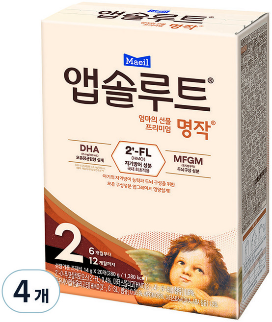 앱솔루트 프리미엄 명작 스틱분유 2단계, 280g, 4개