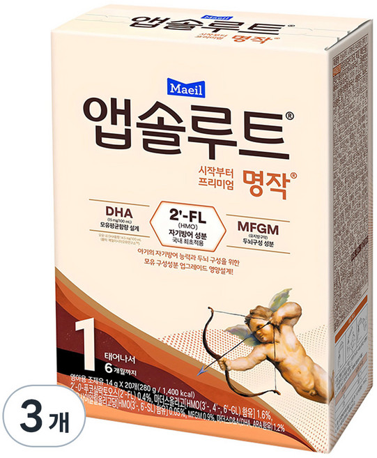 앱솔루트 시작부터 프리미엄 명작 스틱분유 1단계, 3개, 20개입