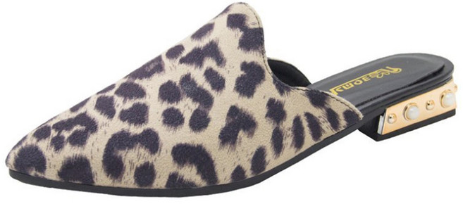 Elsso 女款麂皮豹紋穆勒鞋 豹紋懶人鞋, 米色, 240