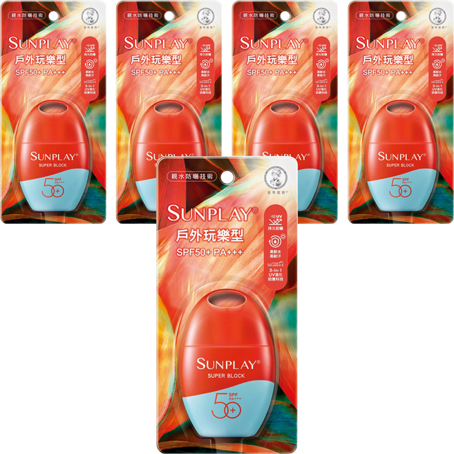 MENTHOLATUM 曼秀雷敦 台灣公司貨 SUNPLAY防曬乳液 戶外玩樂型 SPF50+ PA+++, 35g, 5瓶
