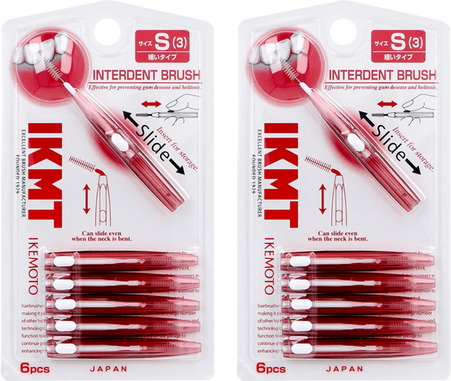 IKEMOTO 攜帶式收納型齒間刷 細 S, 1mm, 6支, 2組