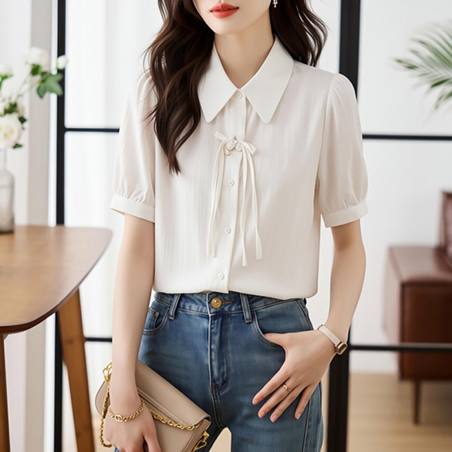 LUNA GIRL 女款 Bekikerna 蝴蝶結領泡泡袖襯衫 L26SMST031902