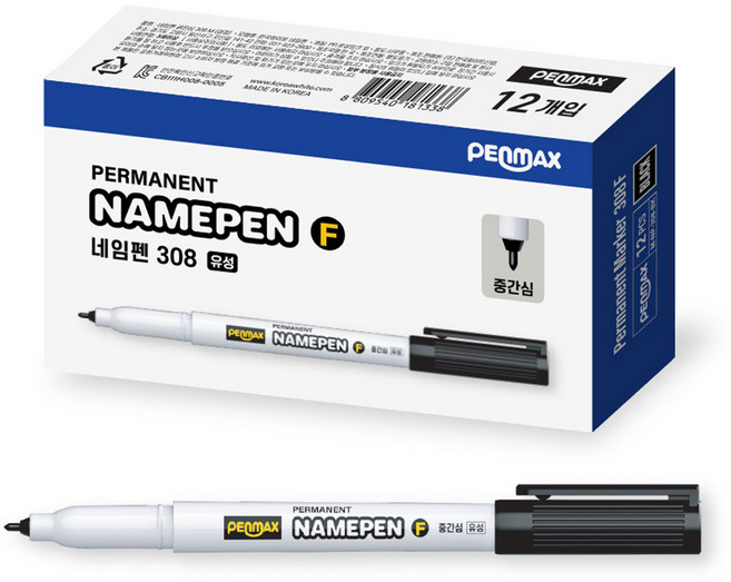 펜맥스 308F 중간글씨용 네임펜, 흑색, 12개
