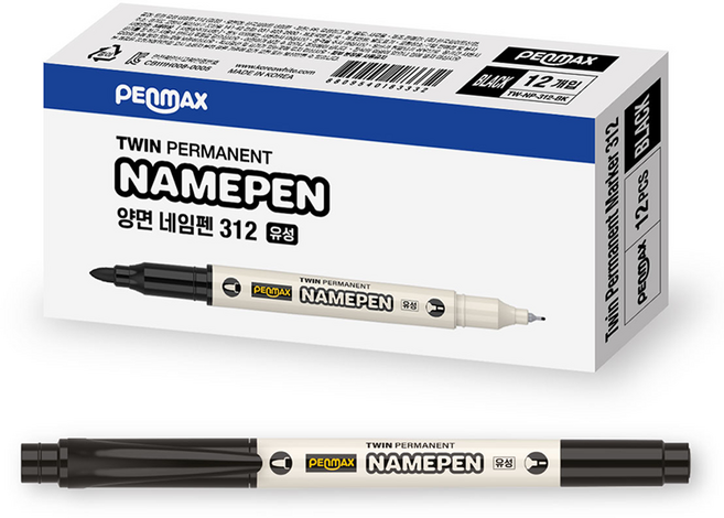 펜맥스 트윈 네임펜 312, BLACK, 12개