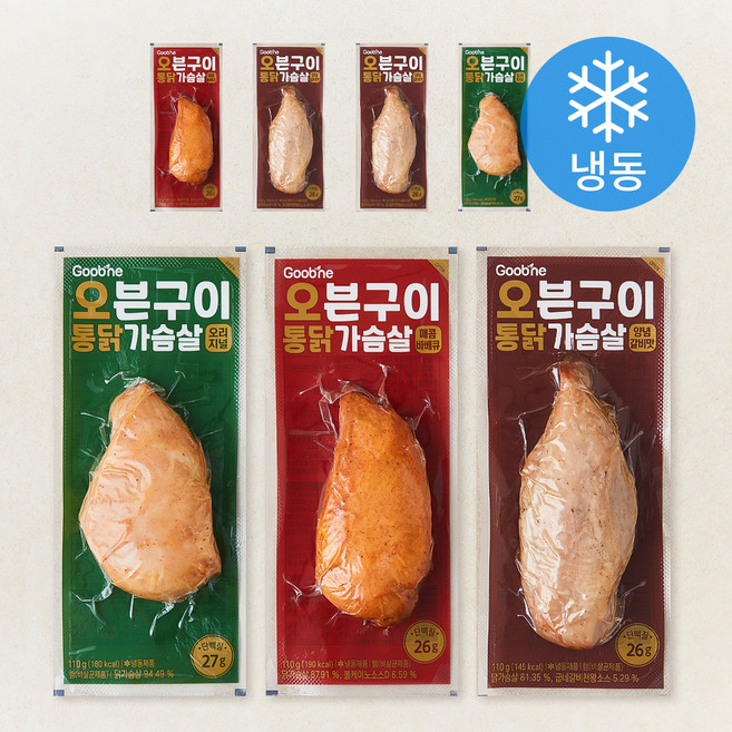 굽네 오븐구이 통닭가슴살 오리지널 2개입 + 매콤바베큐 2개입 + 양념갈비맛 3개입 (냉동), 110g, 1개입, 7개