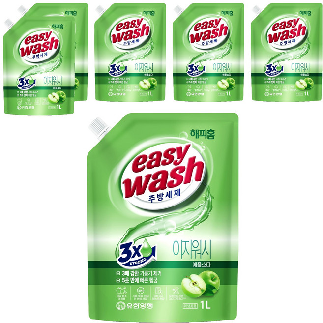 해피홈 주방세제 이지워시 애플소다 리필, 1L, 6개