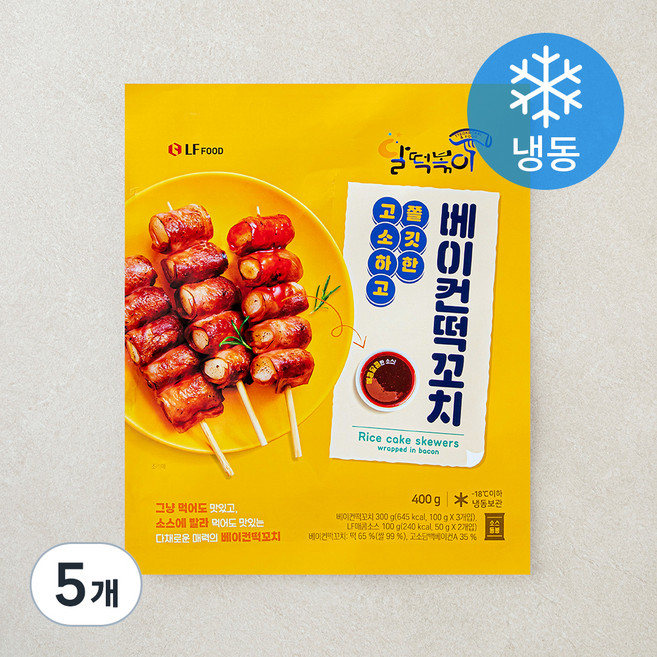 달떡볶이 베이컨 떡꼬치 (냉동), 400g, 5개
