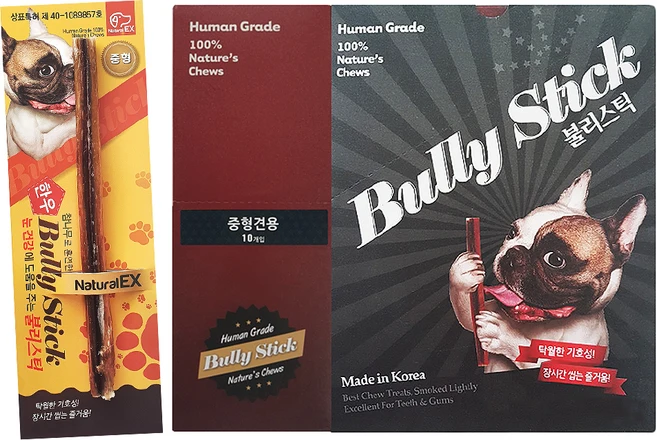 네츄럴이엑스 강아지 불리스틱 간식 일반 중형, 한우, 12g, 10개 - 쿠팡