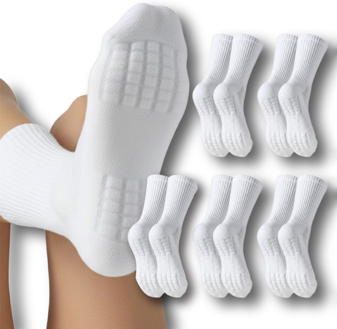 애틱트 도톰 쿠션 스포츠 러닝 장목 양말 5켤레, 화이트, 1세트