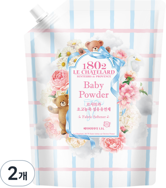 르샤트라1802 초고농축 섬유유연제 베이비파우더 리필, 2개, 1.5L