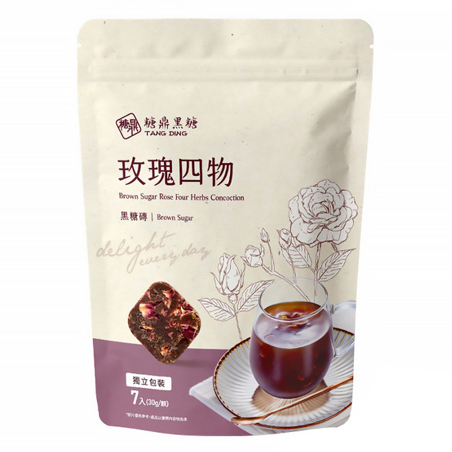 糖鼎 黑糖磚 玫瑰四物, 1袋, 30g, 7顆