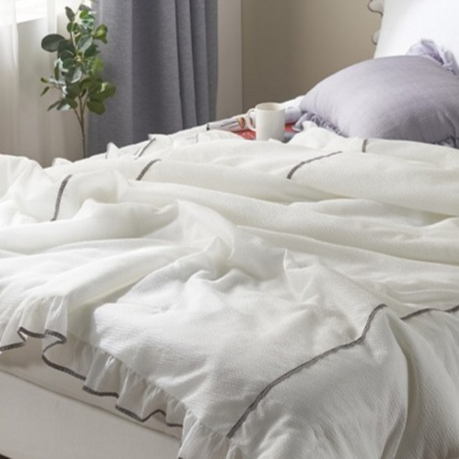 블랑뷰 히아신스 스노우시어서커 여름이불 스프레드, 화이트