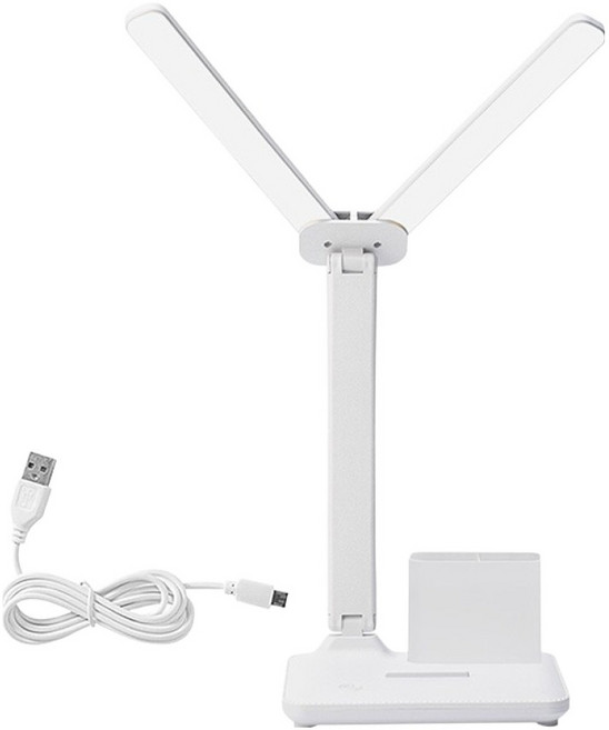 LifeHouse 雙頭LED筆筒檯燈 充電插頭雙用途 無級調光 學生設計 自然光 防藍光 無閃爍, 白色