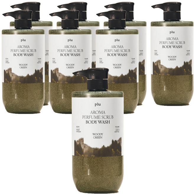 플루 아로마 퍼퓸 스크럽 바디워시 우디그린, 8개, 1L