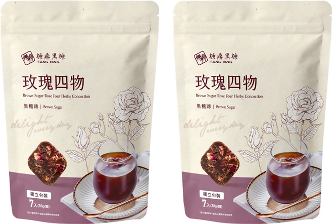 糖鼎 黑糖玫瑰四物茶磚, 2袋, 30g, 7顆
