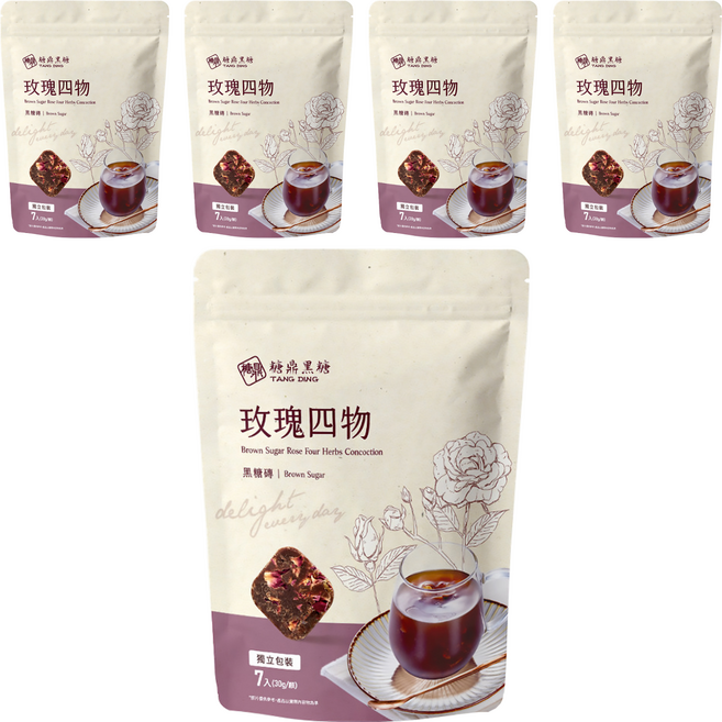 糖鼎 黑糖玫瑰四物茶磚, 5袋, 30g, 7顆