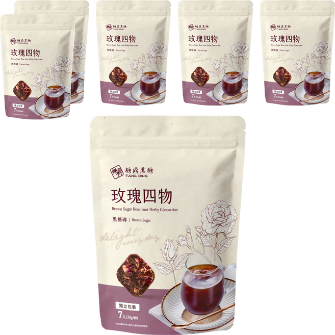 糖鼎 黑糖玫瑰四物茶磚, 6袋, 30g, 7顆