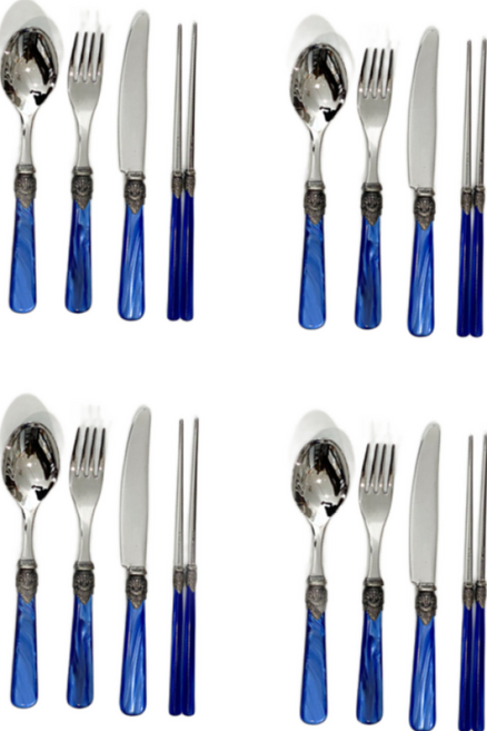 EME 4인 디너 4종 세트, 블루, 디너스푼 4p + 디너포크 4p + 디너나이프4p + 젓가락 4p, 1세트