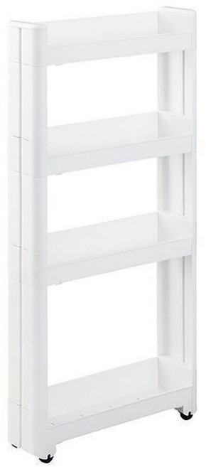 FUDOGIKEN 不動技研 W100 附輪 4層 窄縫收納層架, 白色, 1個