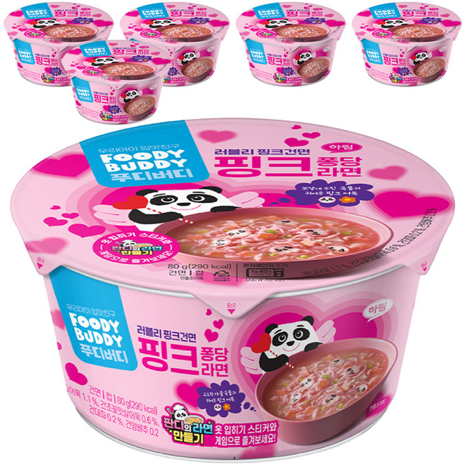 푸디버디 핑크 퐁당 라면 컵 80g, 6개