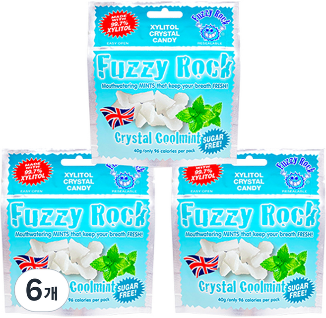 Fuzzy Rock 木糖醇水晶糖 清涼薄荷味, 40g, 6個