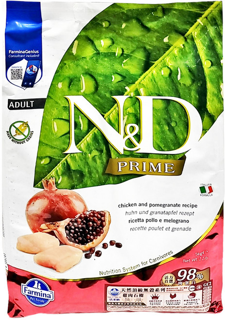 Farmina 法米納 N&D Prime 全齡貓無穀飼料 雞肉石榴配方, 5000g, 1包, 雞肉石榴