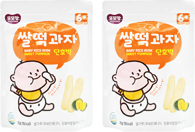 DDODDOmam 聰明媽媽 韓爸田園日記 米片片米餅, 甜南瓜, 20g, 2包