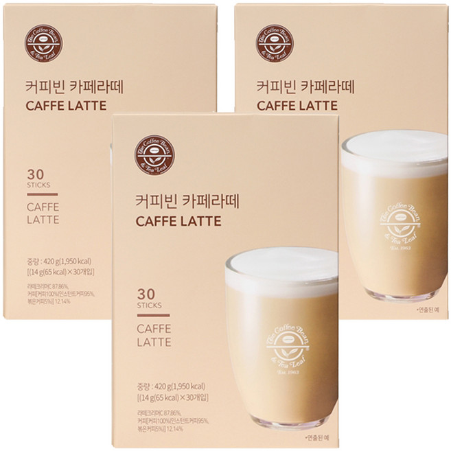 커피빈 카페라떼 커피믹스, 14g, 30개입, 3개