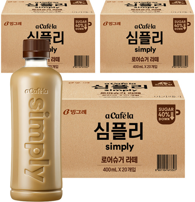아카페라 심플리 로어슈거 라떼 무라벨, 400ml, 60개