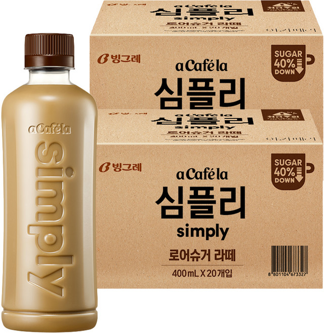 아카페라 심플리 로어슈거 라떼 무라벨, 400ml, 40개