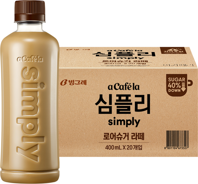 아카페라 심플리 로어슈거 라떼 무라벨, 400ml, 20개