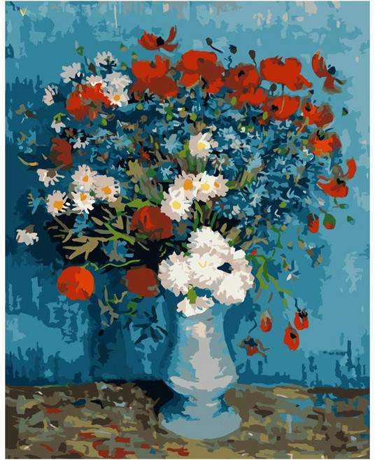 Momofix Painting DIY名畫繪畫套組 50 x 40cm, 1組, 梵谷 矢車菊與罌粟花 多色