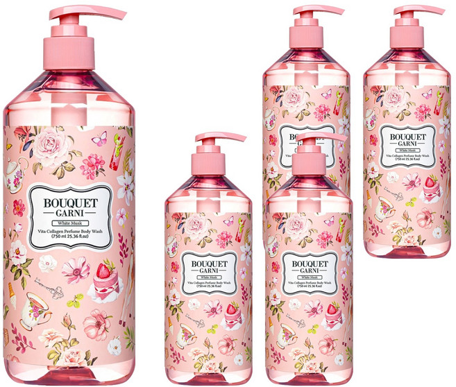 부케가르니 비타콜라겐 퍼퓸 바디워시 화이트머스크, 750ml, 5개