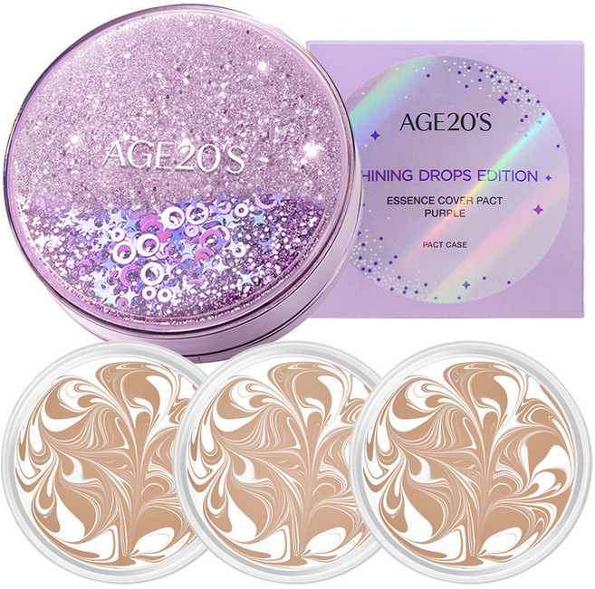 에이지투웨니스 샤이닝 드롭 에디션 뉴오리지널 에센스 커버 팩트 케이스 + 리필 12.5g x 3p, 23호 화이트라떼, 1개