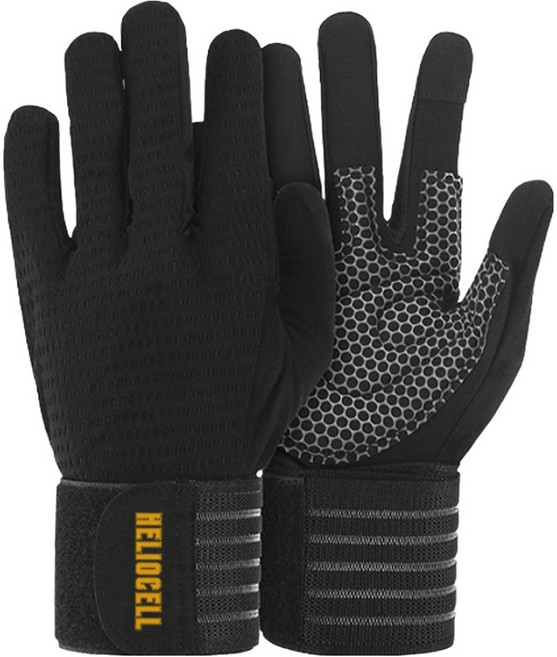 헬리오셀 미끄럼방지 스포츠 장갑 세트, 블랙, 1세트