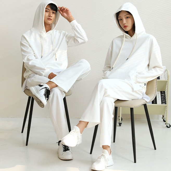 턴키 남녀공용 빅사이즈 오버핏 와플 후드티 + 일자팬츠 상하 세트 FW-3290