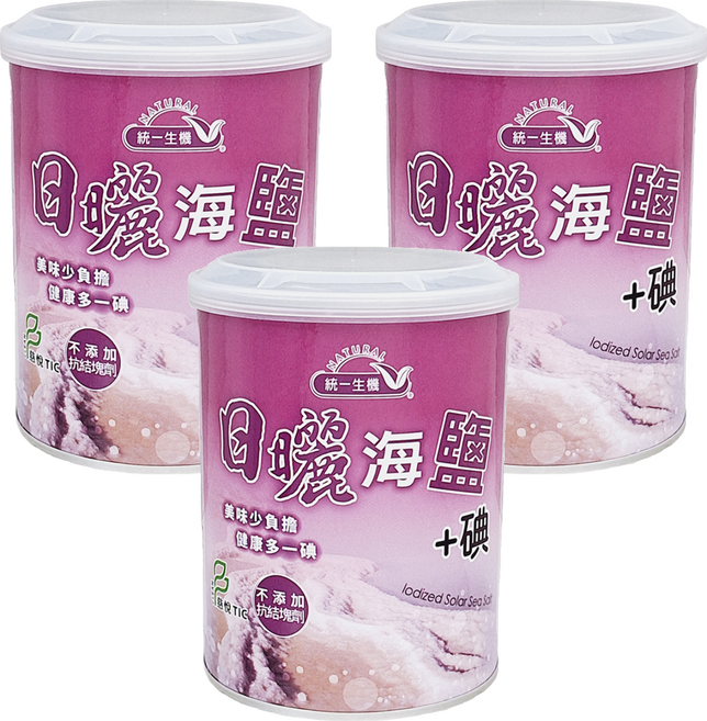 統一生機 日曬海鹽加碘, 600g, 3罐